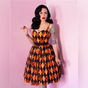 Vixen by Micheline Pitt Ben Cooper HARLEQUIN PRINT DRESS size M - Original